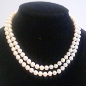 Vintage Double Strand Hand Knotted Glass Pearl Necklace